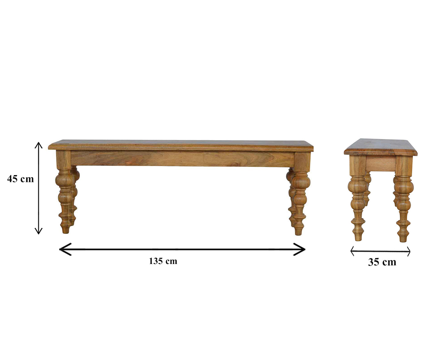 Solid Wood low Bench with Turned Feet