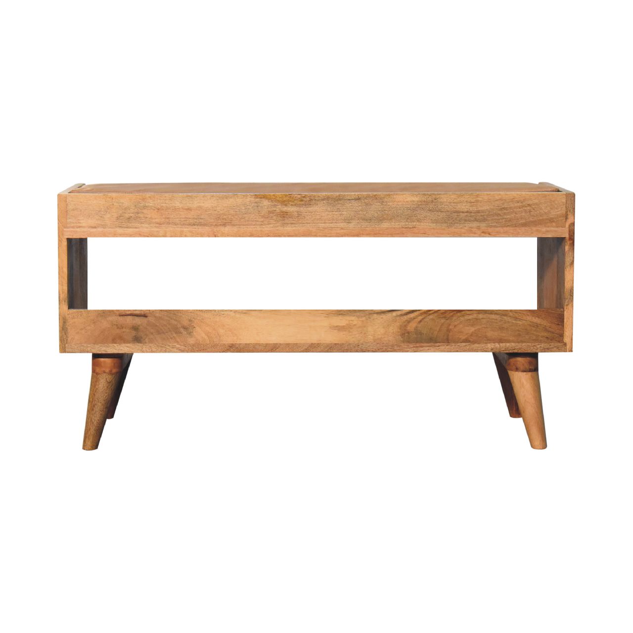 Oak-Style Bench with Tan Leather Padded Seat