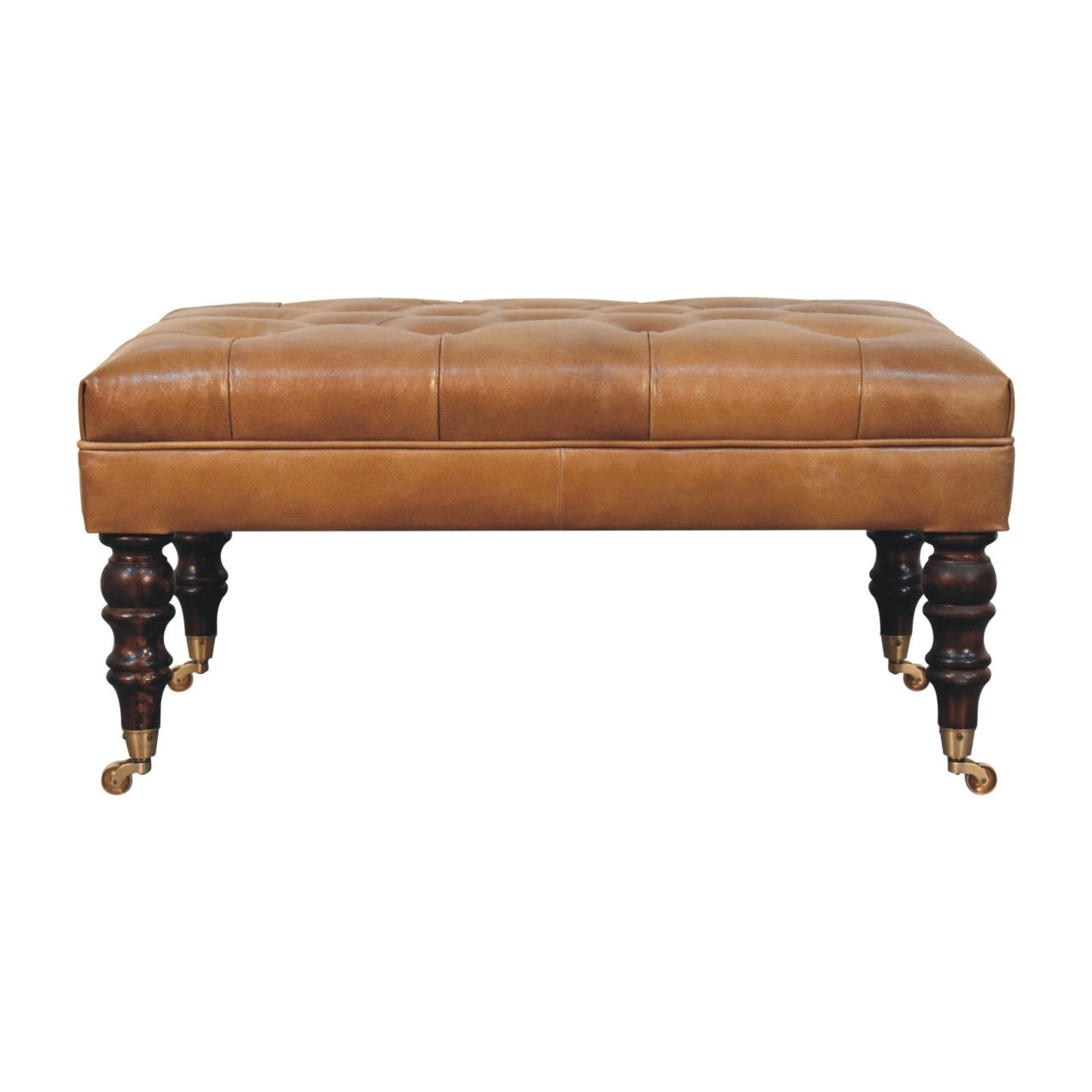 California Walnut Buffalo Leather Ottoman with Castor Legs