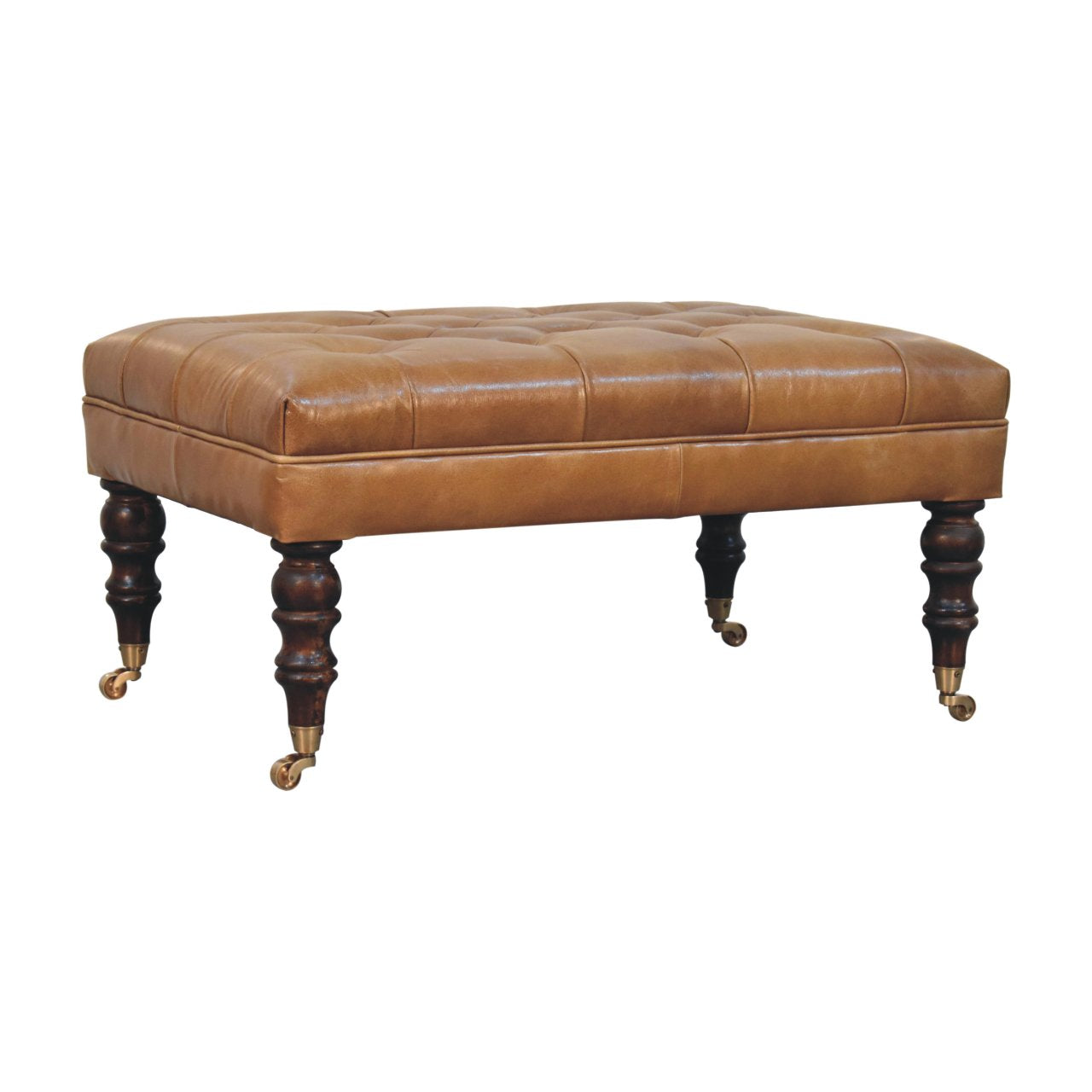California Walnut Buffalo Leather Ottoman with Castor Legs