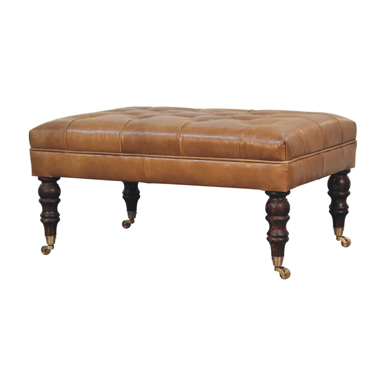 California Walnut Buffalo Leather Ottoman with Castor Legs