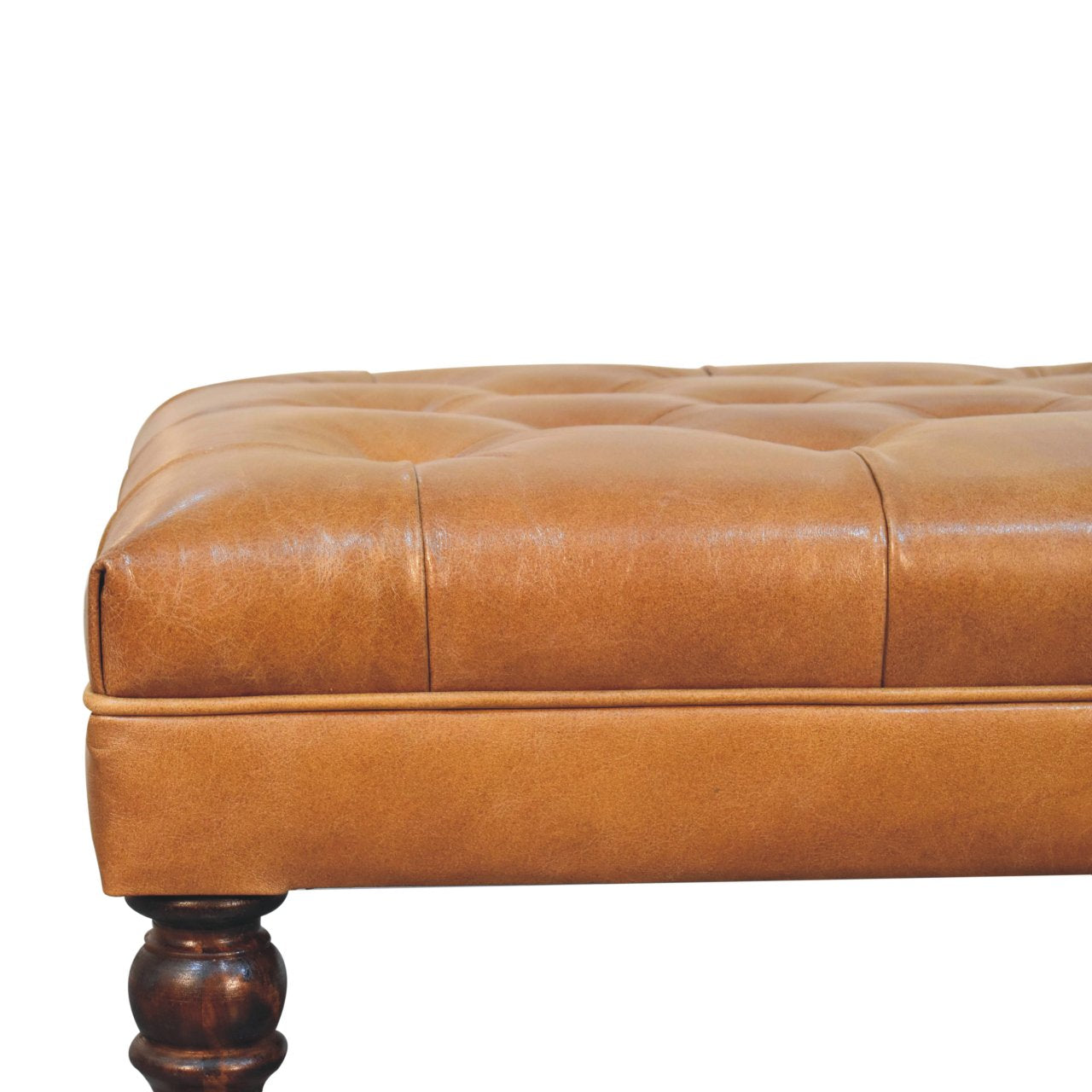 California Walnut Buffalo Leather Ottoman with Castor Legs