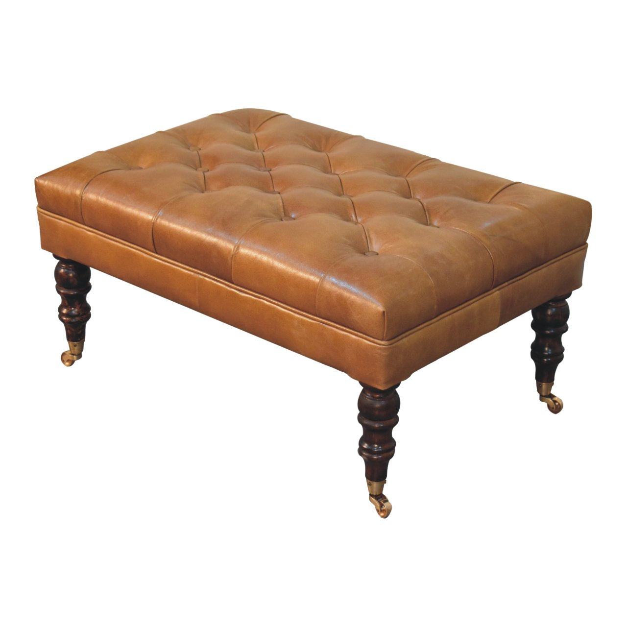 California Walnut Buffalo Leather Ottoman with Castor Legs