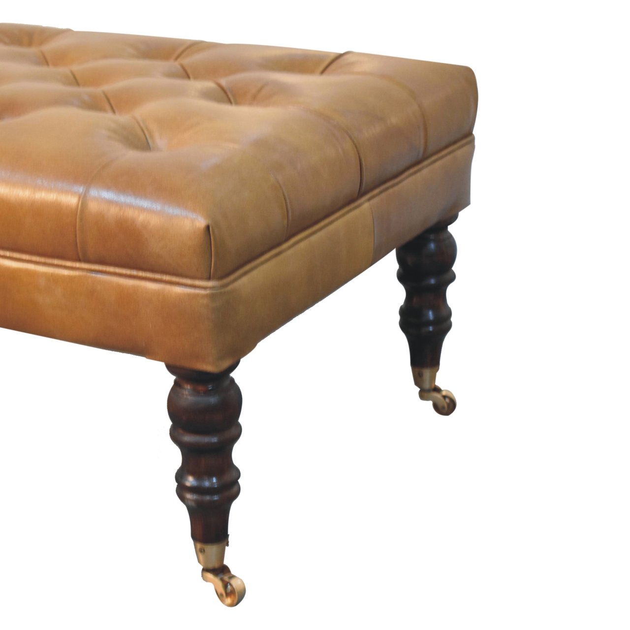 California Walnut Buffalo Leather Ottoman with Castor Legs