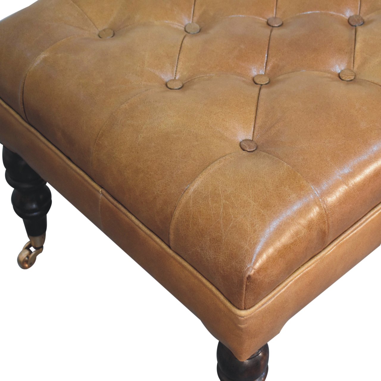 California Walnut Buffalo Leather Ottoman with Castor Legs