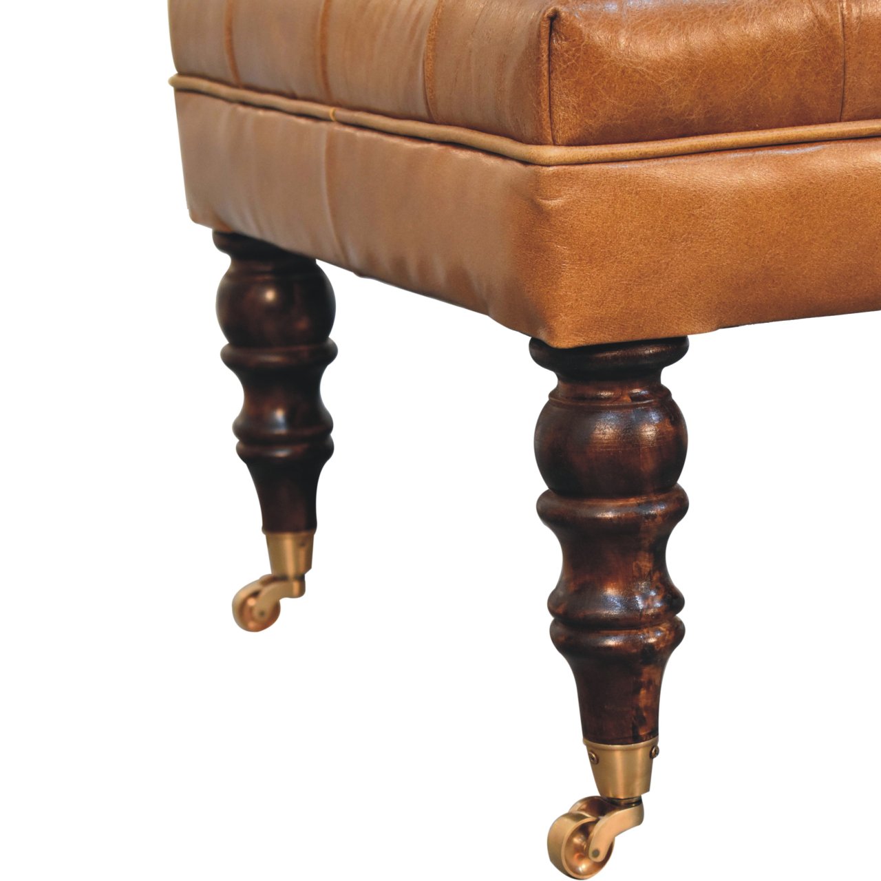 California Walnut Buffalo Leather Ottoman with Castor Legs