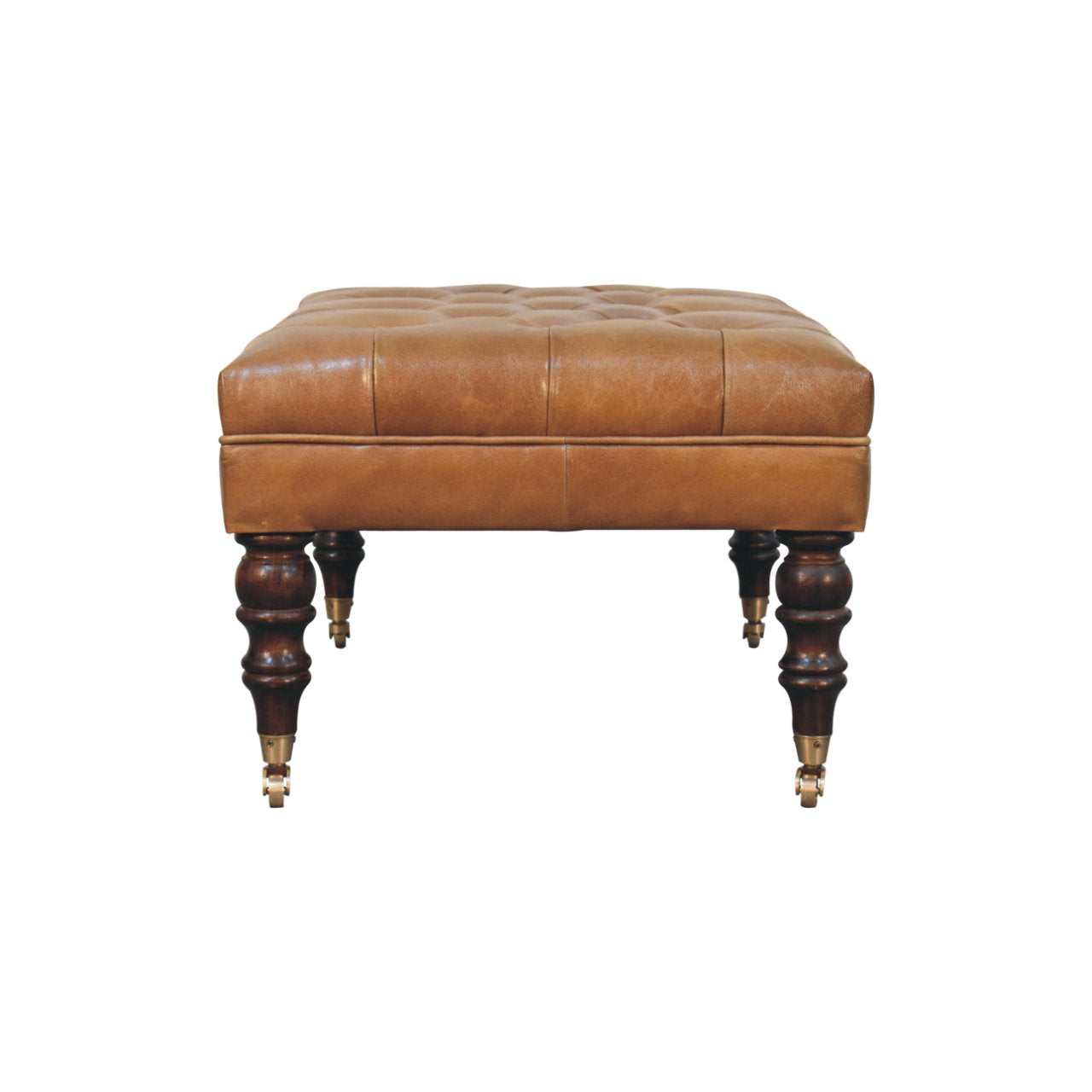 California Walnut Buffalo Leather Ottoman with Castor Legs