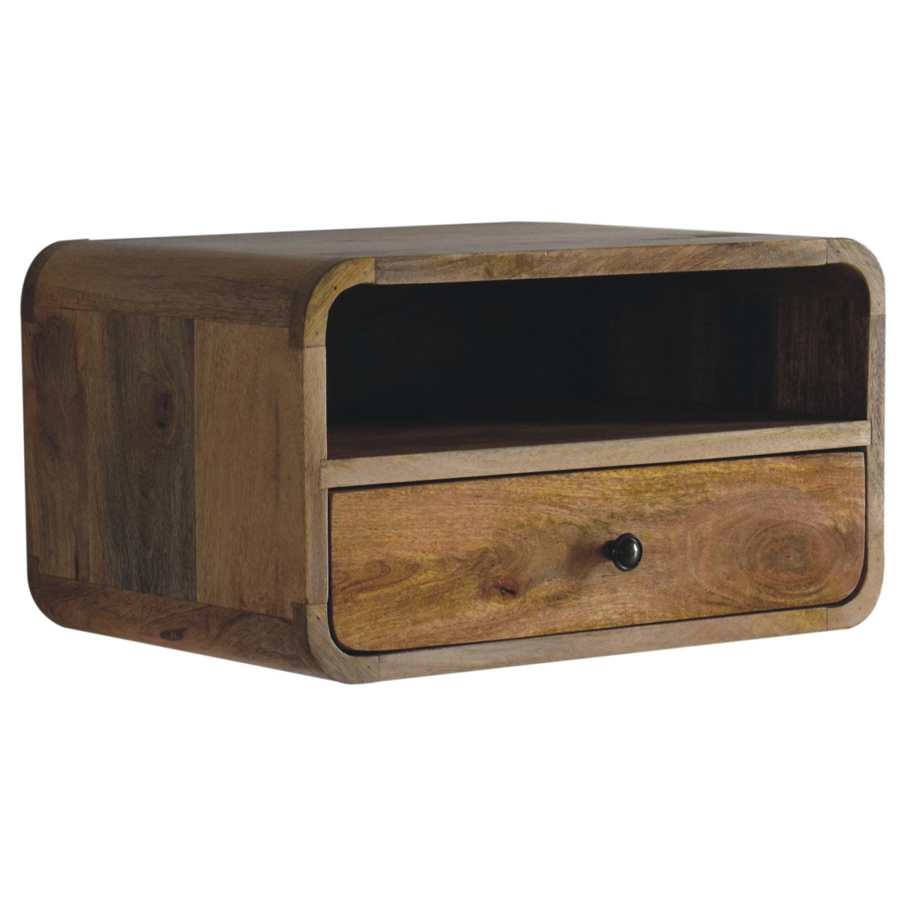 Large Oak-style Curve Upper Slot Floating Bedside
