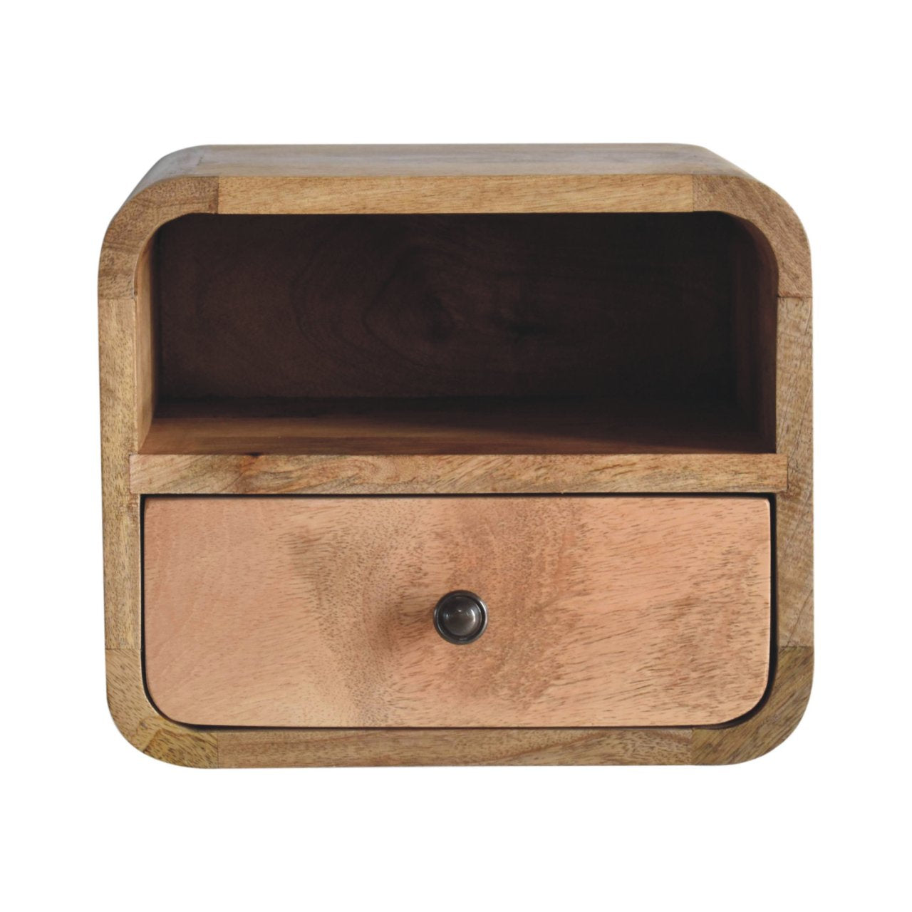 Extra Mini Wall Mounted Curved Oak-style Bedside with Open Slot
