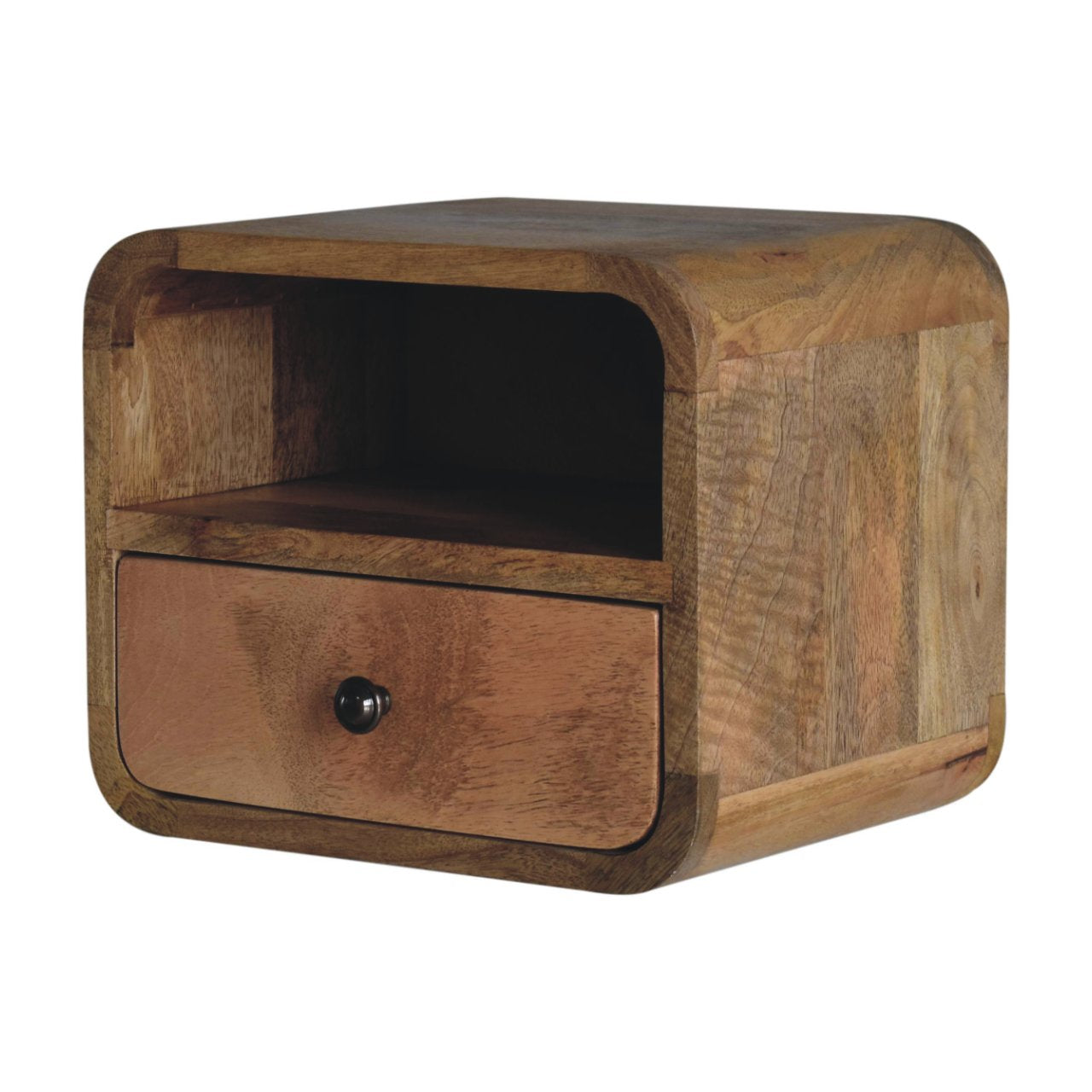 Extra Mini Wall Mounted Curved Oak-style Bedside with Open Slot