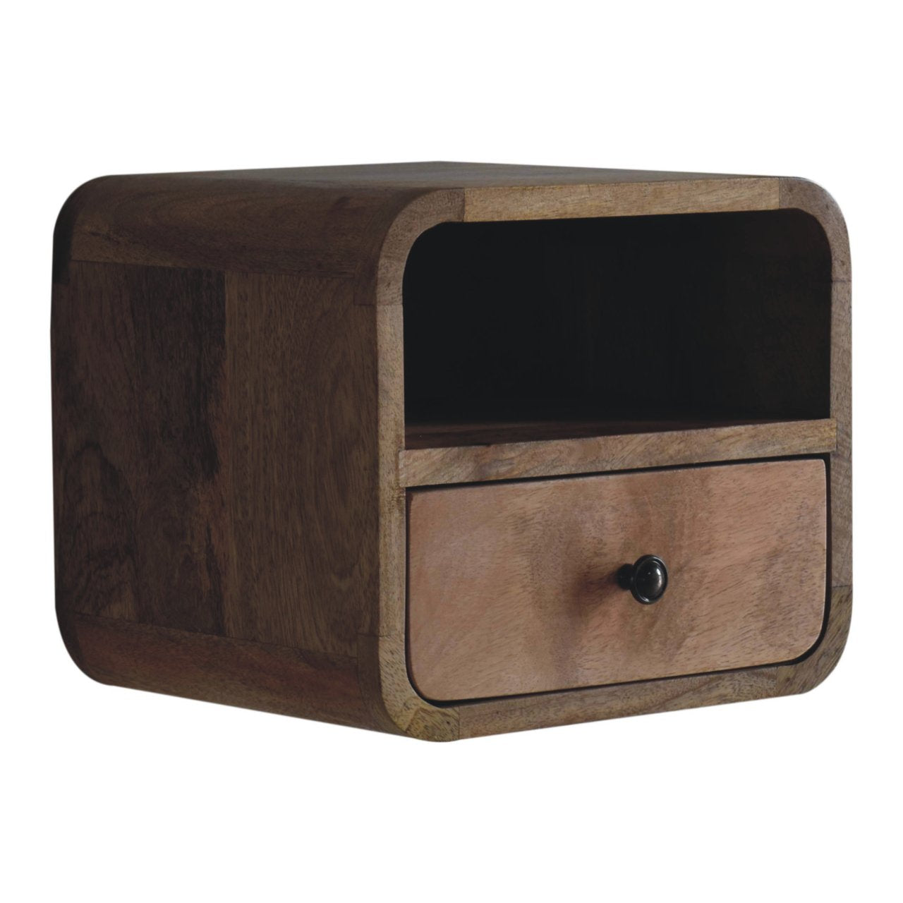 Extra Mini Wall Mounted Curved Oak-style Bedside with Open Slot