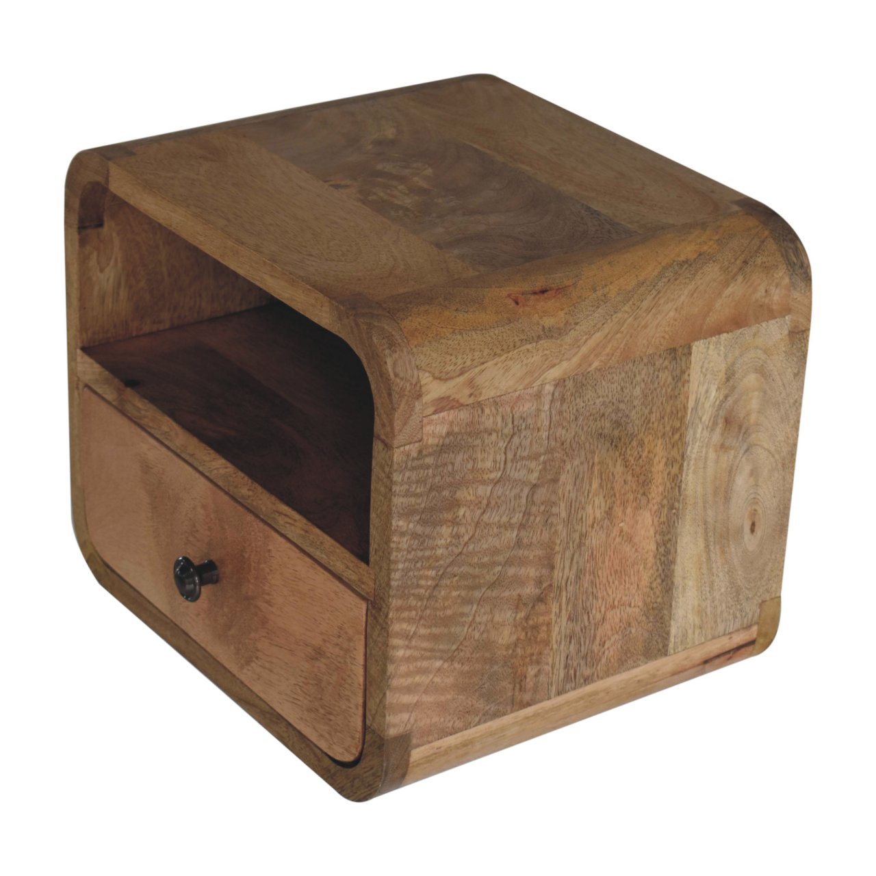 Extra Mini Wall Mounted Curved Oak-style Bedside with Open Slot
