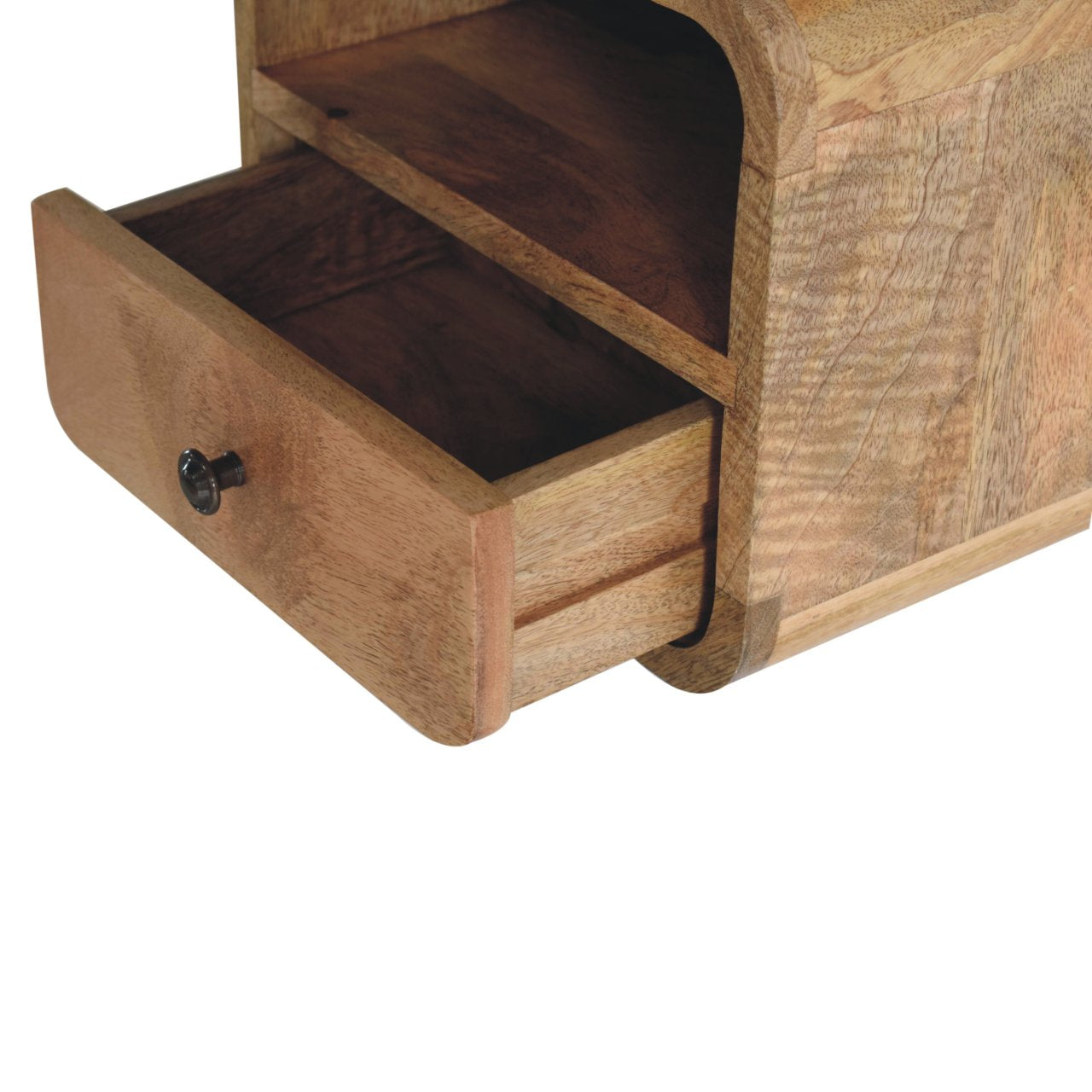 Extra Mini Wall Mounted Curved Oak-style Bedside with Open Slot