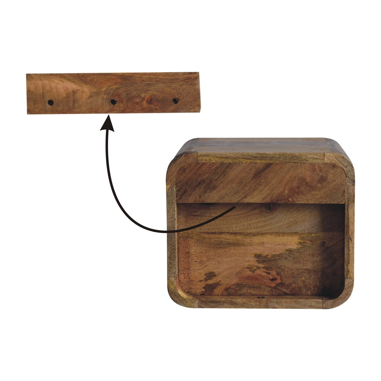 Extra Mini Wall Mounted Curved Oak-style Bedside with Open Slot