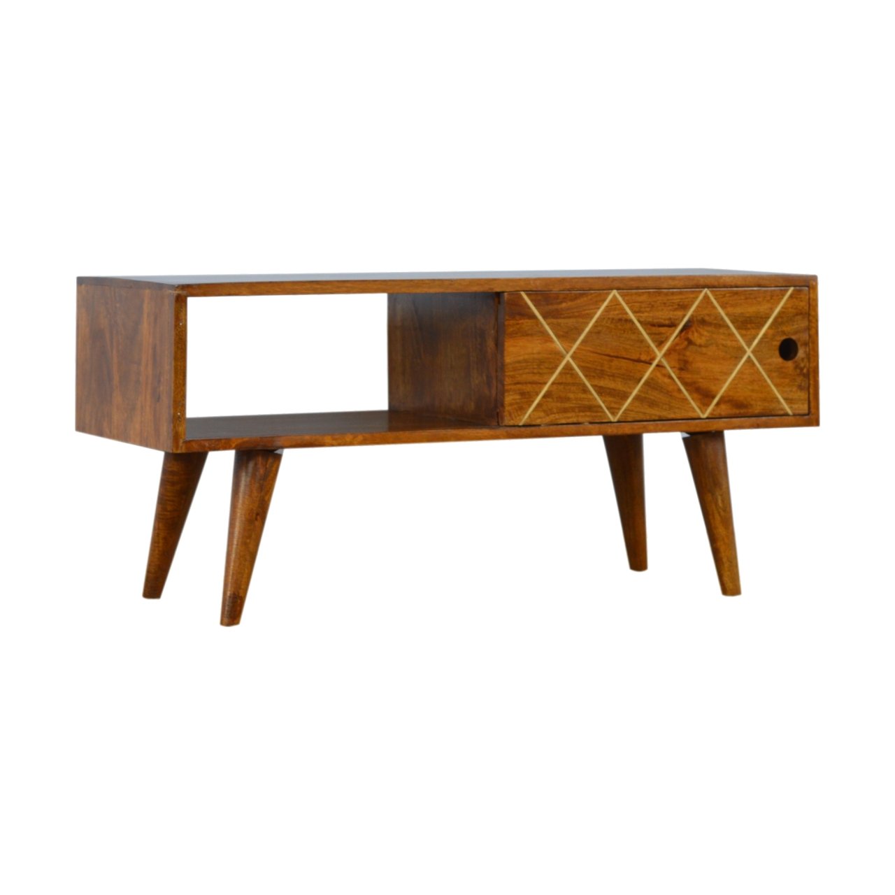 Solid Wood Brass Inlay Media Unit