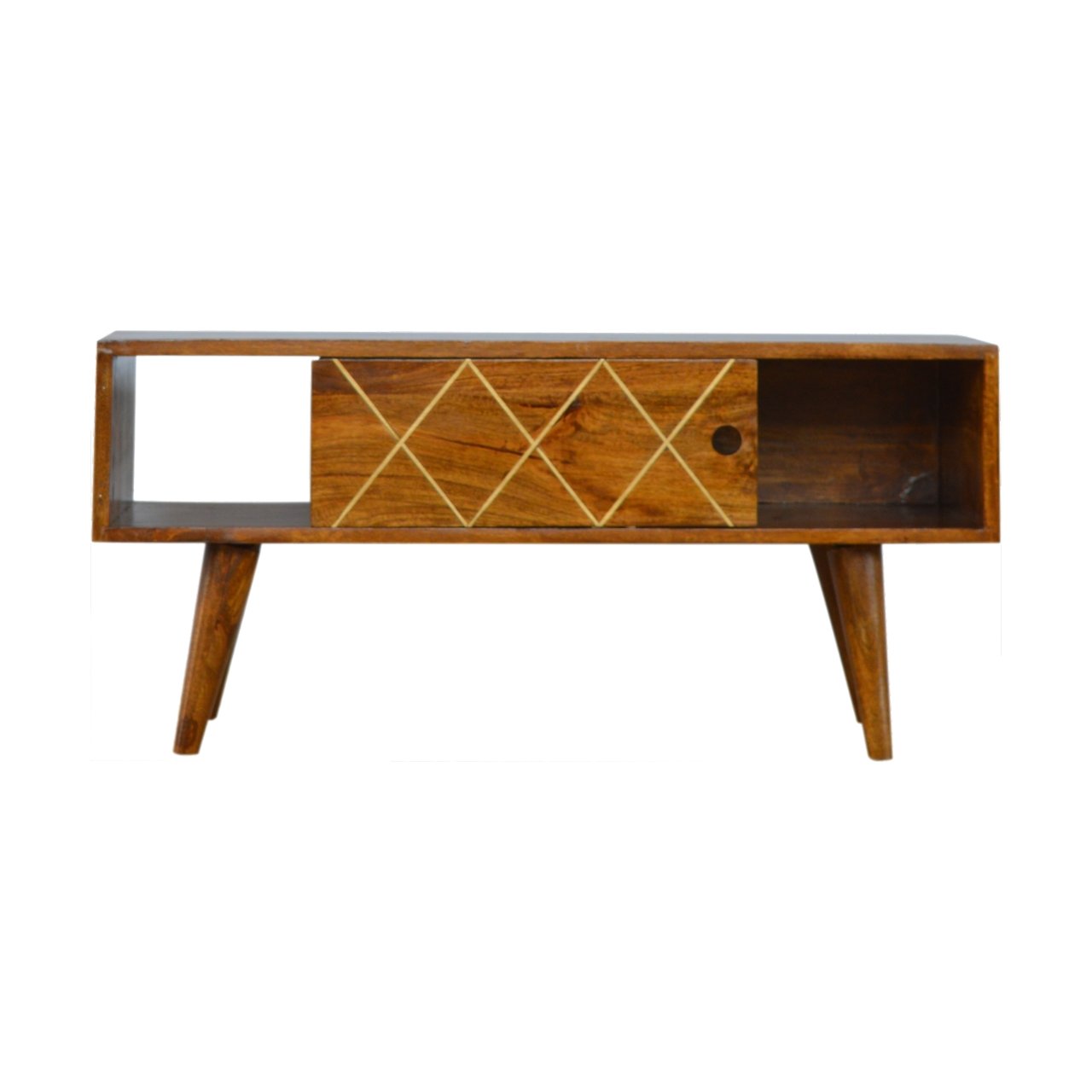 Solid Wood Brass Inlay Media Unit