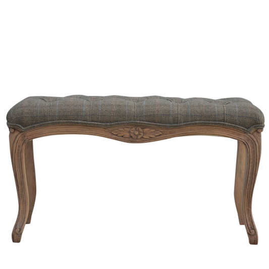 Multi Tweed Carved Bedroom Bench
