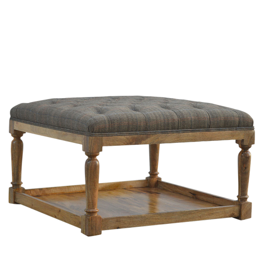 Multi Tweed Footstool with Shelf
