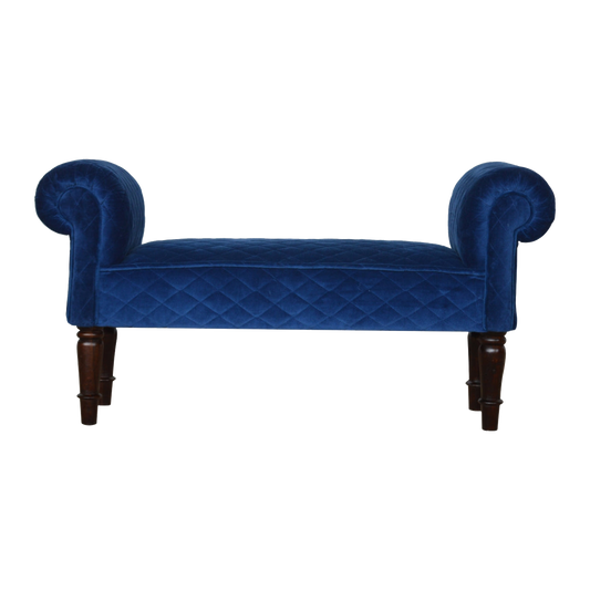 Royal Blue Quilted Velvet Bench
