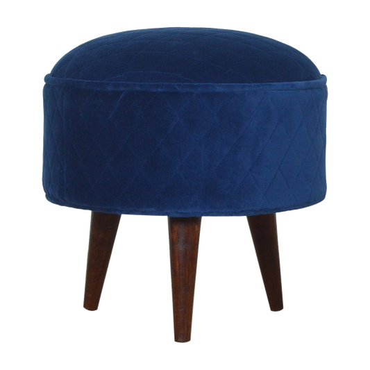 Quilted Blue Velvet Footstool