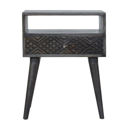Ash Black Carved Drawer Bedside