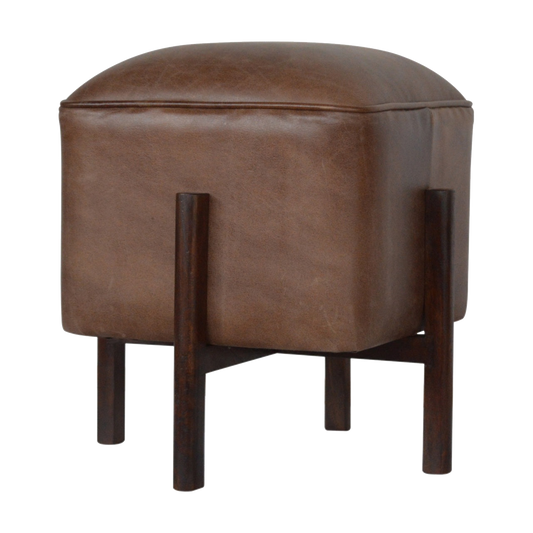 Brown Solid Leather Footstool