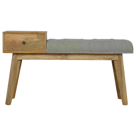 Grey Tweed Bench with 1 Drawer