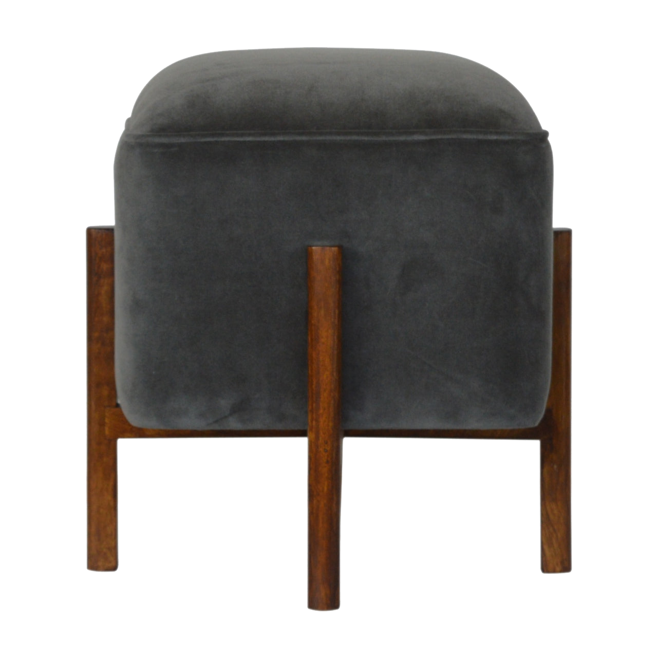 Solid Wood Grey Velvet Footstool