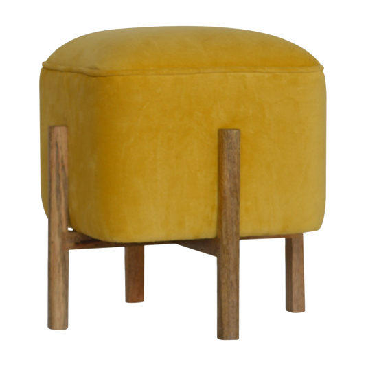 Mustard Velvet Solid Footstool