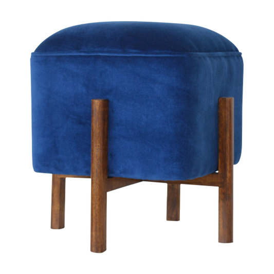 Solid Wood Royal Blue Velvet Stool