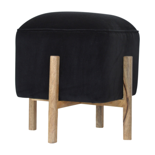Black Velvet Solid Wood Footstool