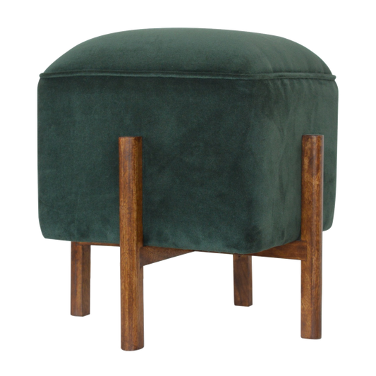Emerald Velvet Solid Wood Footstool