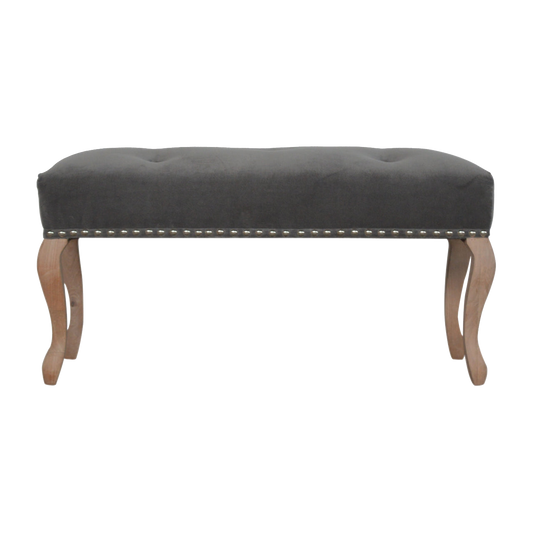 French Style Grey Velvet Bench