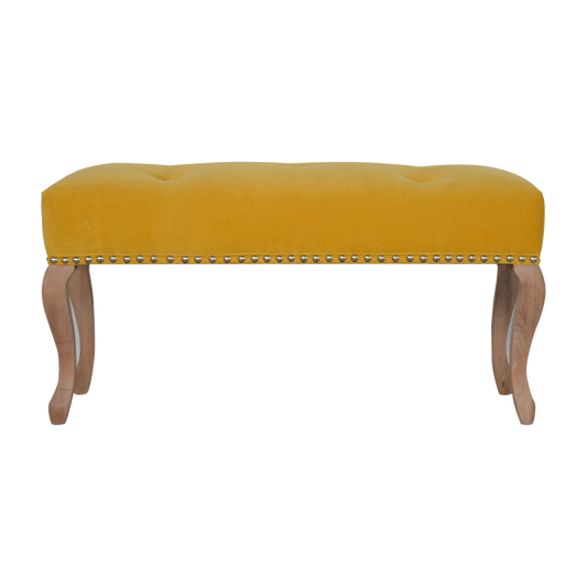French Style Mustard Velvet Bench