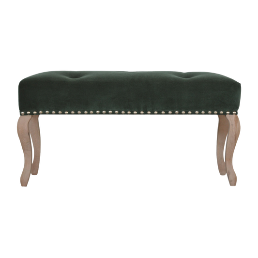 French Style Emerald Velvet Bench