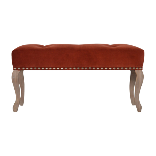 French Style Rust Velvet Bench