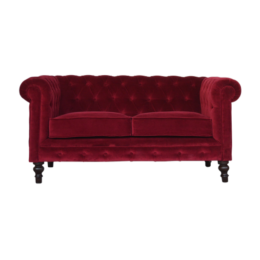 Wine Red Velvet Chesterfield Sofa