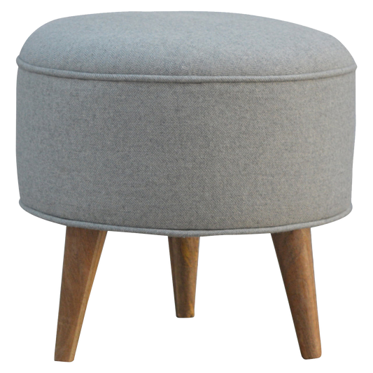 Round Grey Tweed Footstool