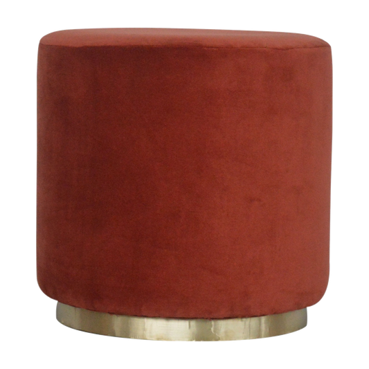 Brick Red Velvet Gold Footstool