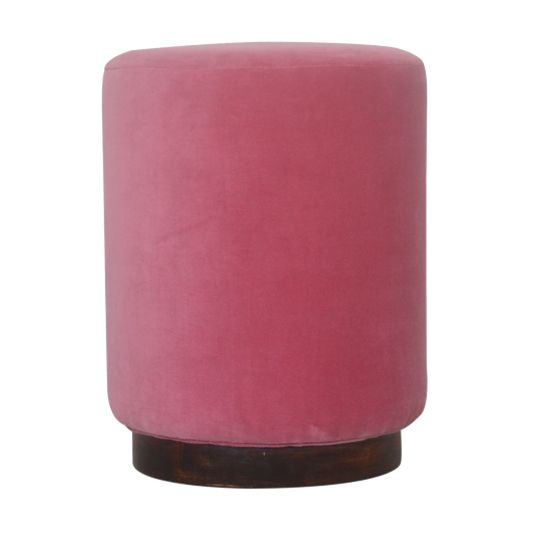 Pink Velvet Wooden Footstool