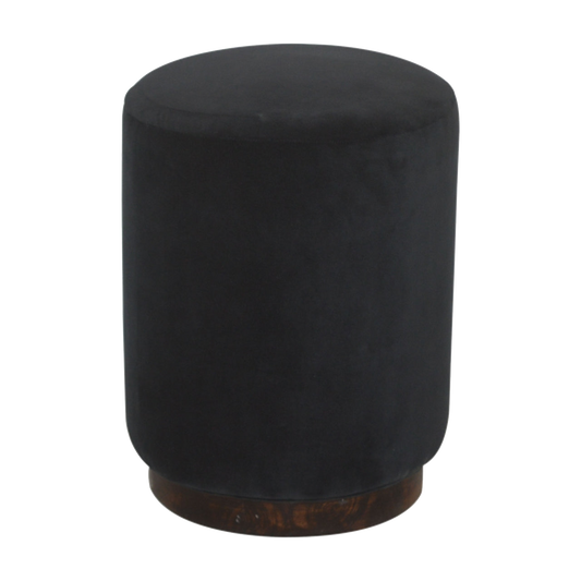 Black Velvet Wooden Base Footstool