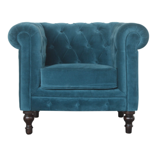 Teal Velvet Chesterfield Armchair