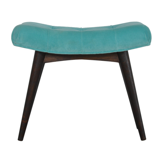 Aqua Cotton Velvet Curved Bench