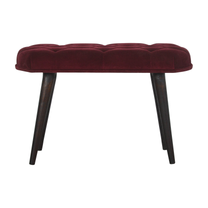 Wine Red Velvet Deep Button Bench