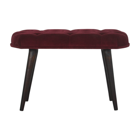 Wine Red Velvet Deep Button Bench