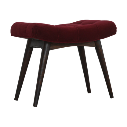Wine Red Cotton Velvet Curved Bench