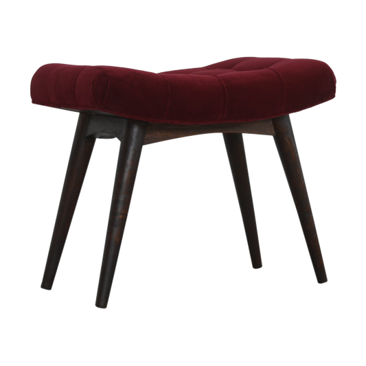 Wine Red Cotton Velvet Curved Bench