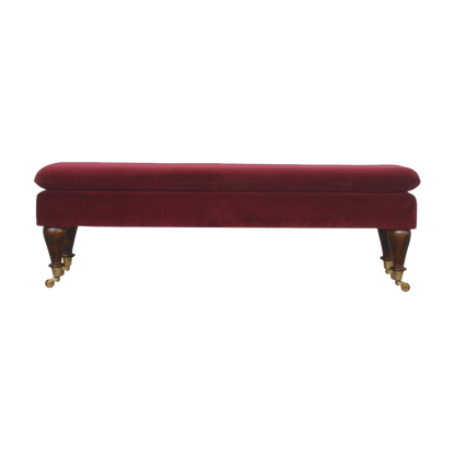 Wine Red Velvet Castor Bench