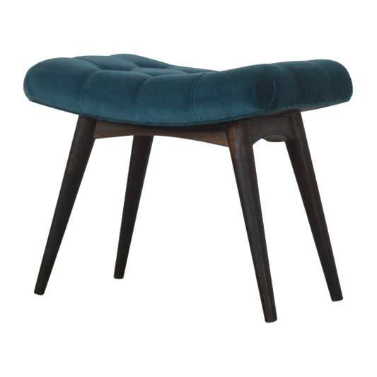 Teal Cotton Velvet Curved Bench