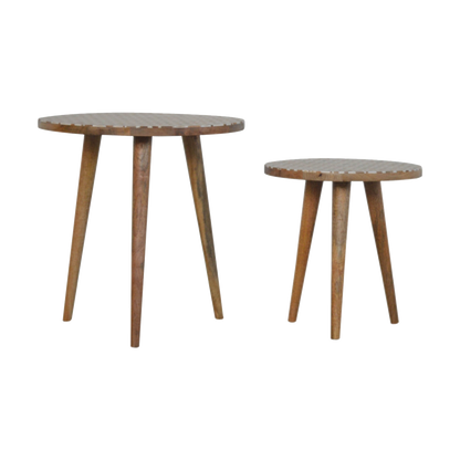 White Pattern Footstool Set of 2